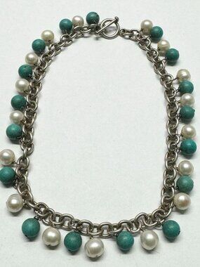 Vintage 925 sterling silver pearl turquoise necklace